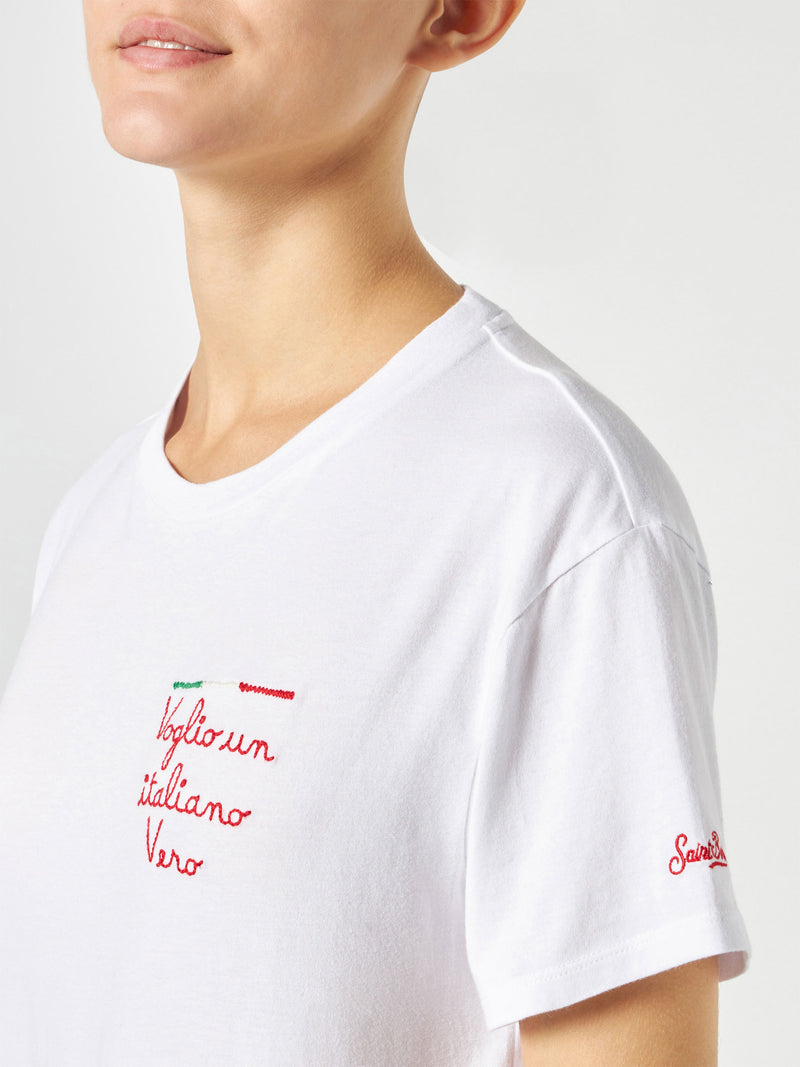 Damen-T-Shirt aus Baumwolle mit Stickerei
