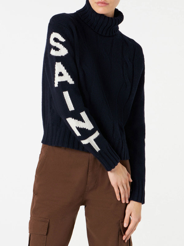 Rollkragenpullover mit Zopfmuster von Saint Barth