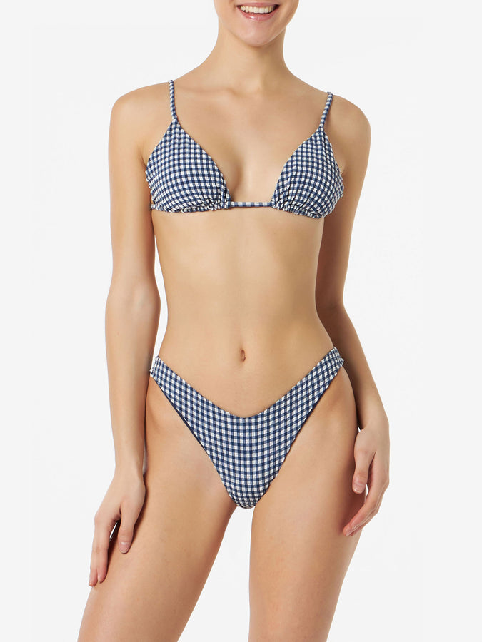 Mc2 Saint Barth Bikini da donna a triangolo crinkle con stampa vichy blu