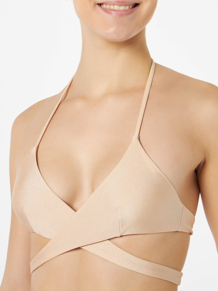 Woman shiny beige wrap triangle top - MC2 Saint Barth